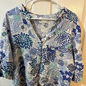 Rebecca Malone Blue & Aqua Floral Button-Front Blouse